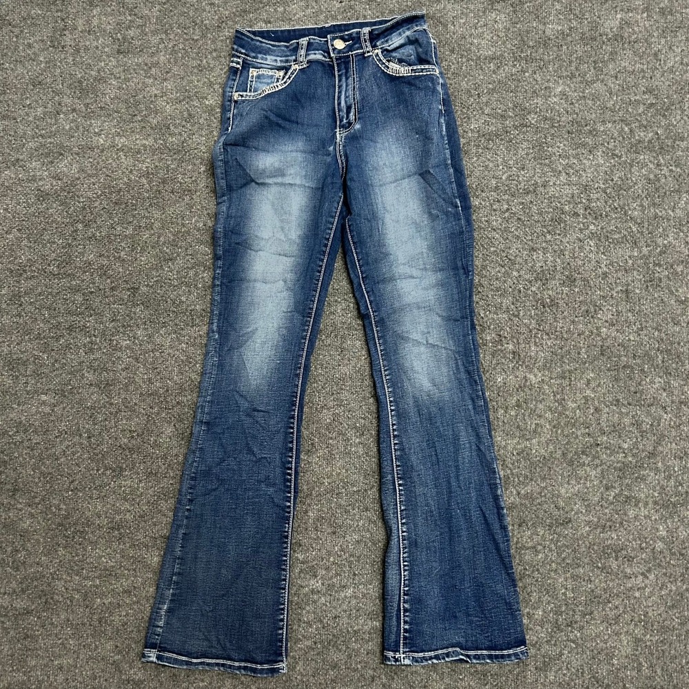 H&Y Fashion Jeans Womens Size 5/6 Blue Bootcut Stretch Contrast Stitch Denim